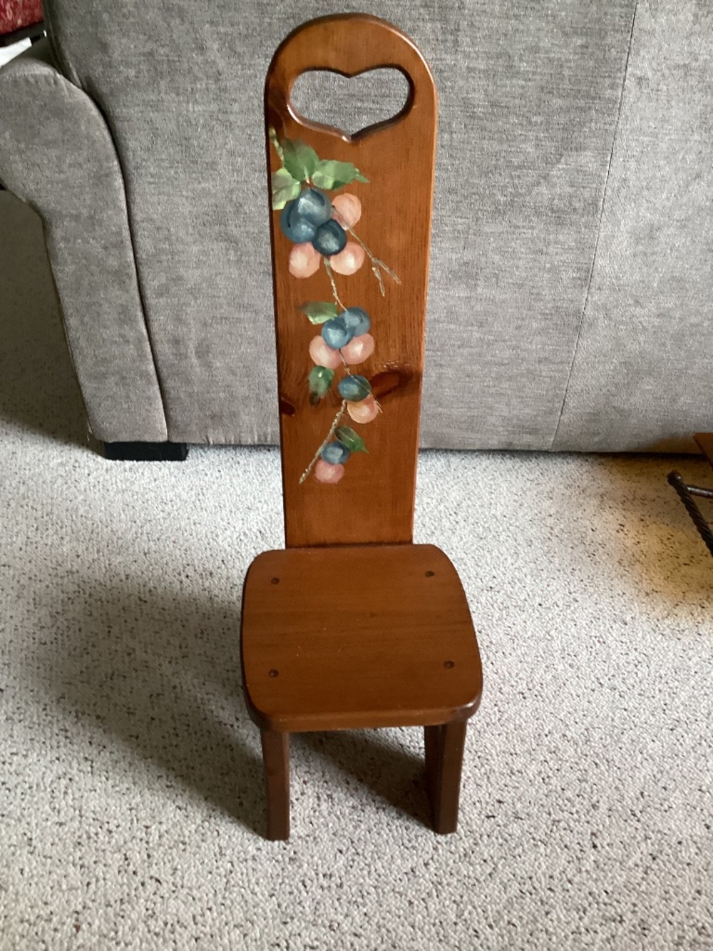 Vintage handmade pine step stool with tall back-carry handle /tole painted